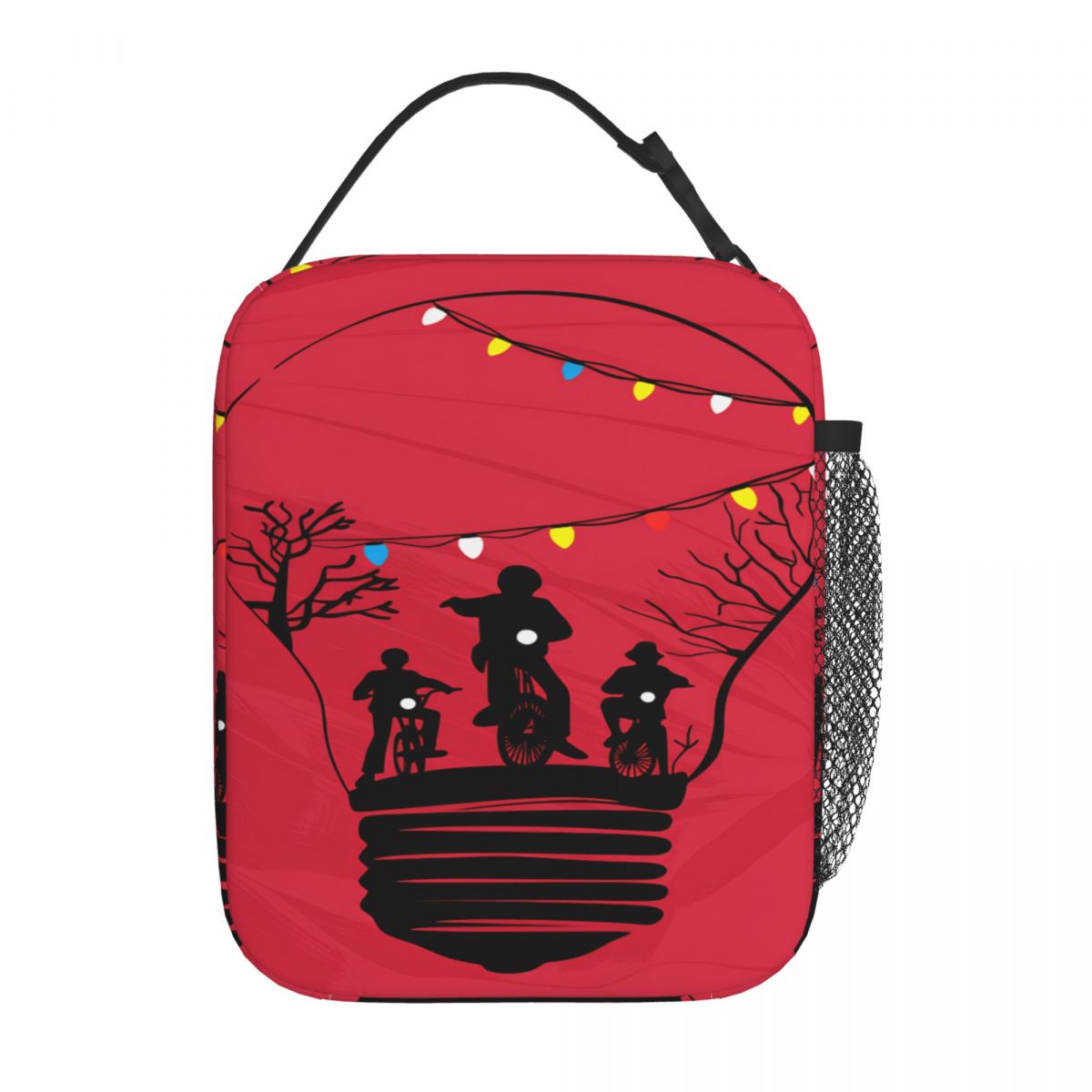 Sac isotherme Stranger Things vélos sous la guirlande vu de face