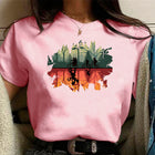 T-shirt damski różowy Stranger Things las do góry nogami