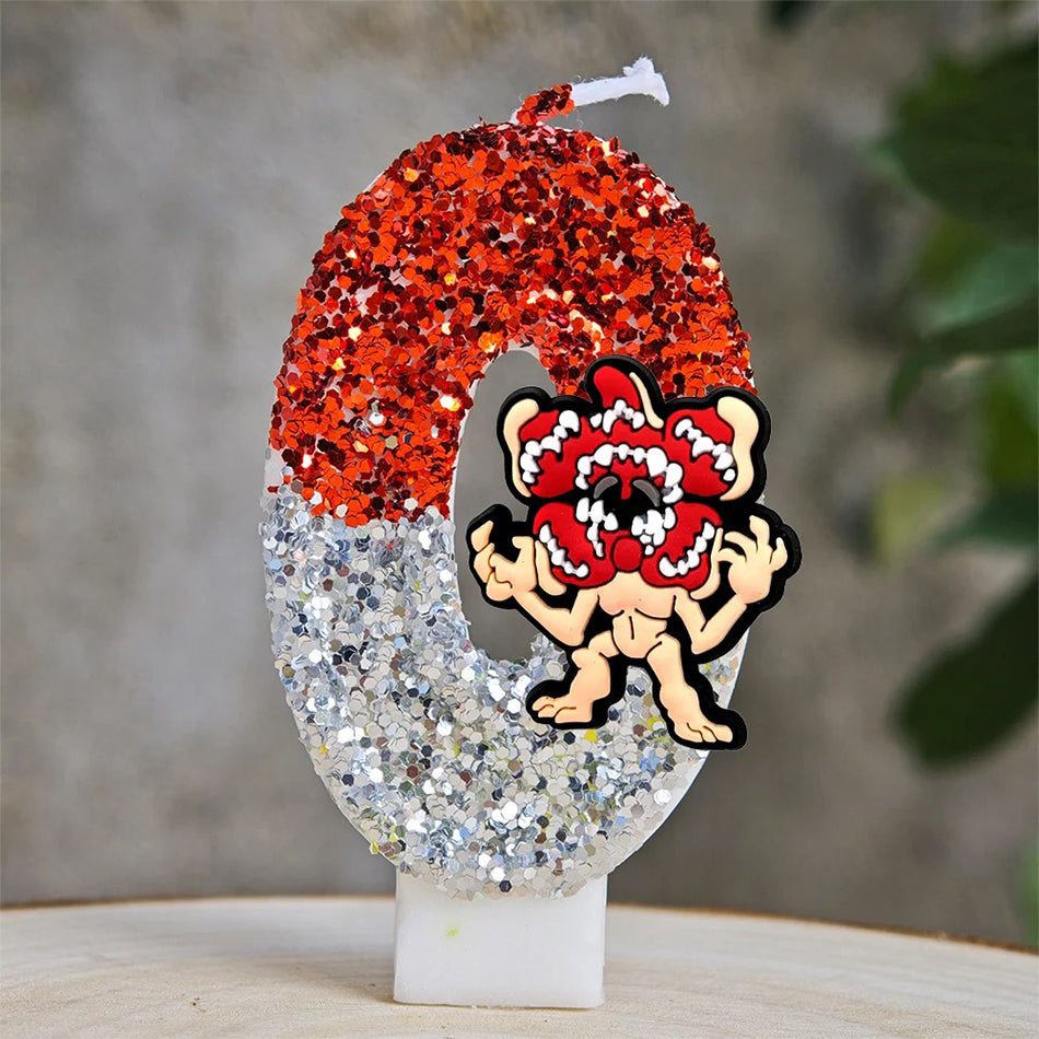 Bougie chiffre paillettes Stranger Things Demogorgon vu de face