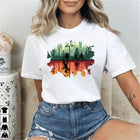 T-shirt damski Stranger Things odwrócony las na białym niebie