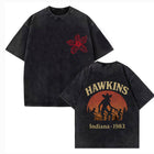 T-shirt męski sprany Stranger Things Hawkins Indiana 1983 zachód słońca