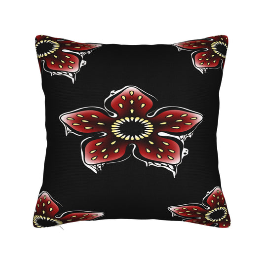 Housse de coussin Stranger Things corolles de Demogorgon noires vu de face