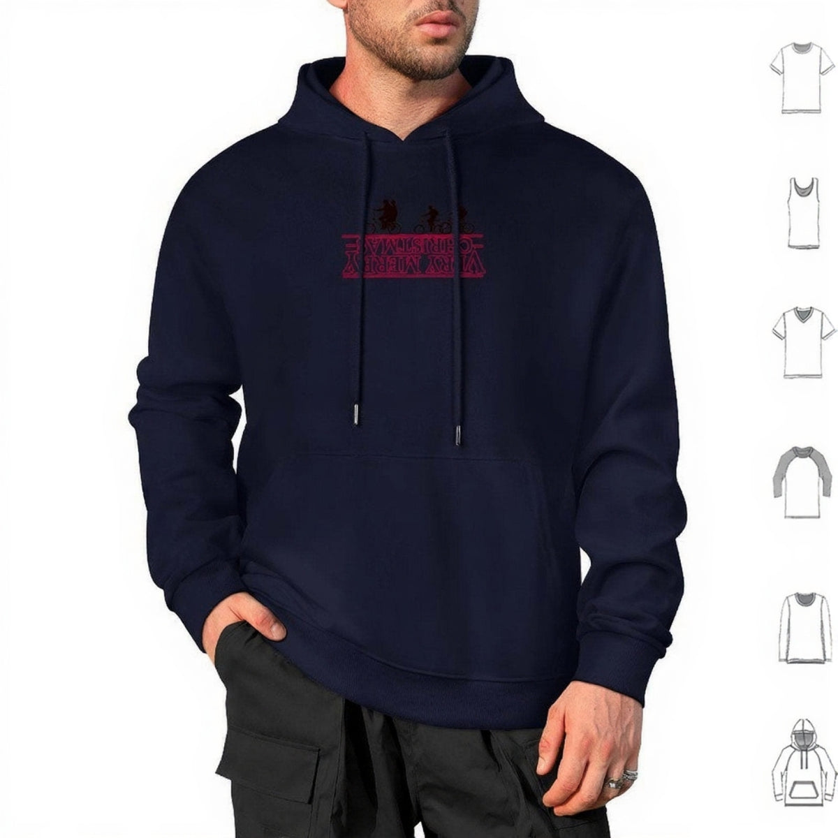 Hoodie Stranger Things Very Merry Christmas à l'envers – coloris Bleu marine