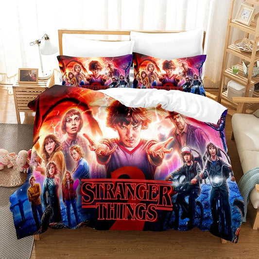 Komplet pościeli Stranger Things sezon 2 ilustrowany plakat na łóżku, z pasującymi poszewkami