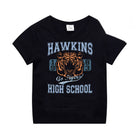 T-shirt dziecięcy czarny Stranger Things Hawkins High School tygrys