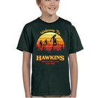 T-shirt dziecięcy zielony Stranger Things Hawkins zachód słońca