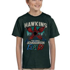 T-shirt dziecięcy zielony Stranger Things Hawkins Demogorgon Run