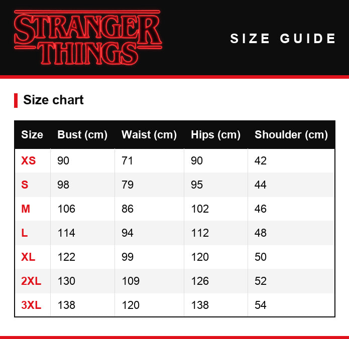 Tabela rozmiarów – Koszula żółta Stranger Things Jedenastka sezon 3