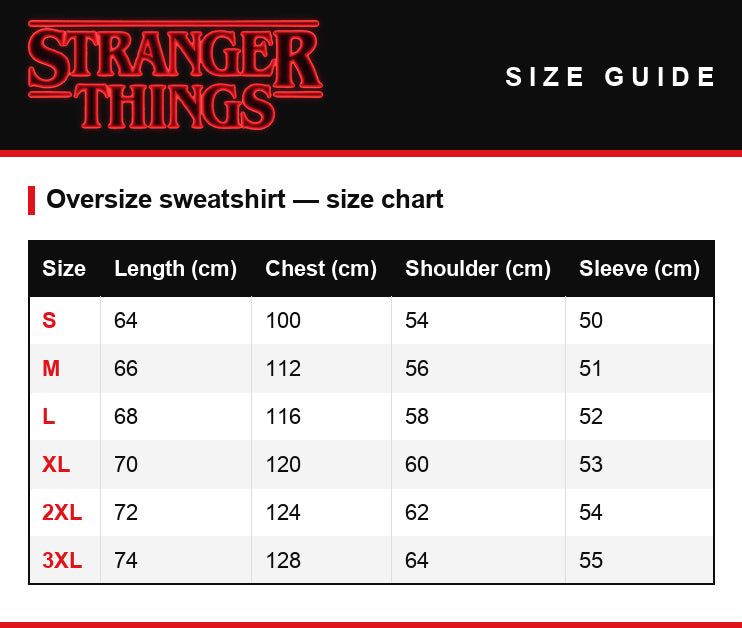 Tabela rozmiarów – Bluza Stranger Things Hawkins Middle School 1984