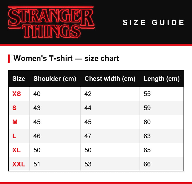 Tabela rozmiarów – T-shirt damski oversize Stranger Things Will Power