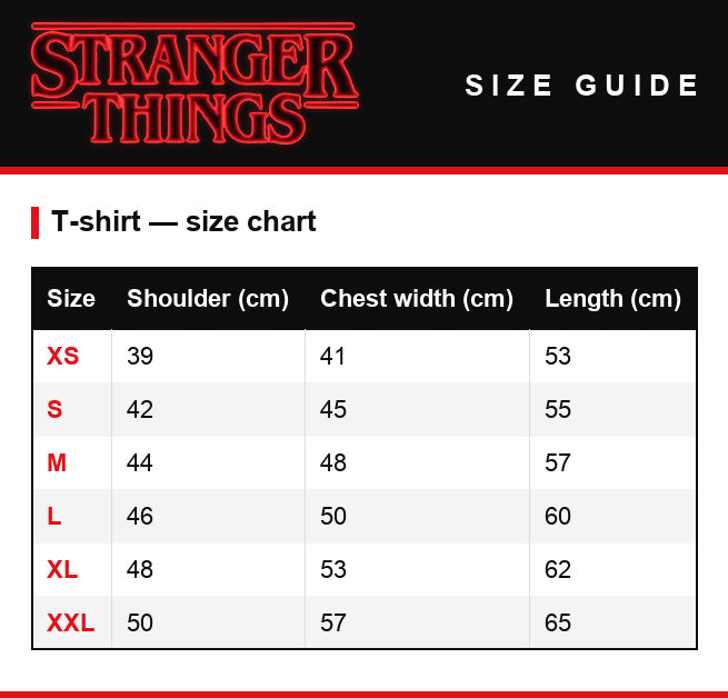 Tabela rozmiarów – T-shirt damski Stranger Things Good Demodog