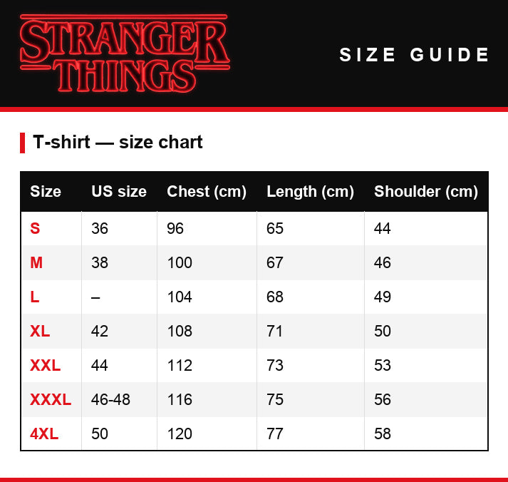 Tabela rozmiarów – T-shirt męski Stranger Things Scoops Ahoy